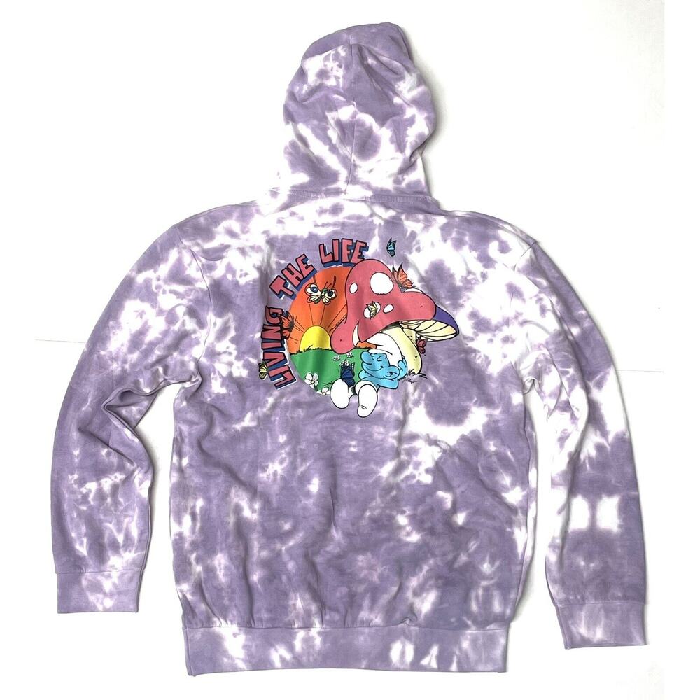 The Smurfs Hoodie Mens Size S Mushroom Tie Dye Lavender Living The Life Purple